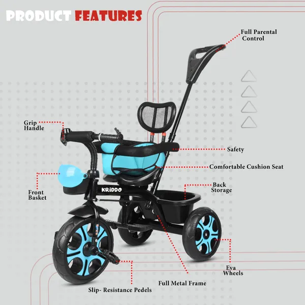 3-In-1_Kids_Tricycle_With_Parent_Push_Handle,_Black_And_Blue,_Adjustable_Seat,_Safety_Harness,_Storage_Basket_(Blue)