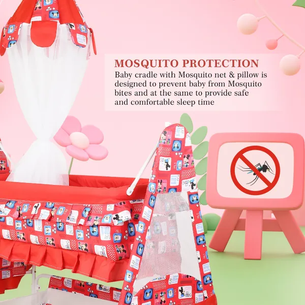New_Born_Baby_Soft_Seat_Cradle_With_Swing_And_Mosquito_Net,_Four_Wheels_With_Brake_Lock_For_Swing_Cradle/Jhula/Palna/Bed/Baby_Safe_For_0-2_Years