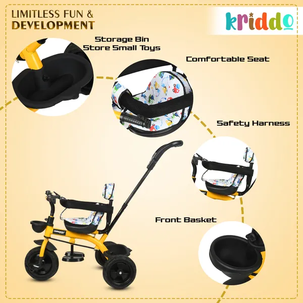 Kids|Baby_Trike|Tricycle_With_Safety_Belt_And_Guardrail_With_Parental_Control_For_Kids|Boys|Girls_Age_Group_2_To_5_Years|Carrying_Capacity_25Kgs_(Yellow)
