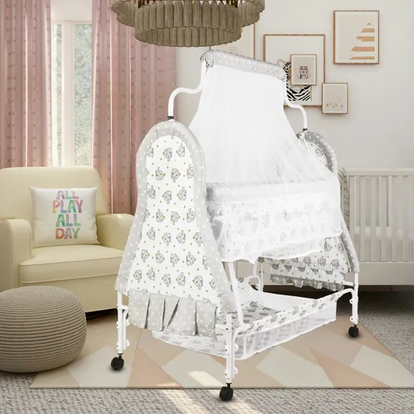 Baby_Cradle_With_Swing_And_Mosquito_Net_|_For_0-8_Month_Babies_|_Four_Wheels_With_Brake_|_With_Swing_Lock_And_Storage