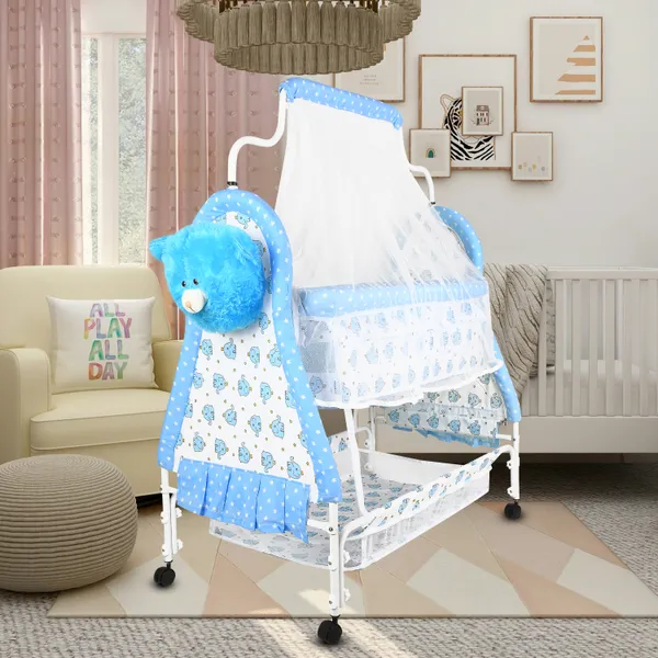 Metal,_Fabric_Foldable_Baby_Cradle_With_Swing_|_Comfortable_Multi-Use_Baby_Cradle_For_Baby_Comfort_Sleep_|_Four_Wheels_With_Brake_|_With_Storage_Teddy_Style_|