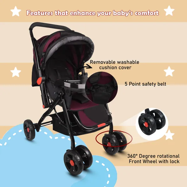 Baby_Stroller/Pram_For_0_To_3_Years,_New_Born/Kids,_5_Point_Safety_Harness,_Adjustable_Backrest,_360_Swivel_Wheel,_Large_Storage_Basket,_Reversible_Handle