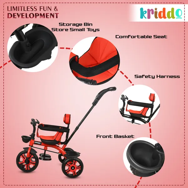 Kids_Harness_Parental_Control_Tricycle_With_Eva_Wheels,_Bell_And_Storage_Basket|Baby_Trike|Age_Group_1_Years_To_4_Years_Carrying_Capacity_Upto_25_Kgs