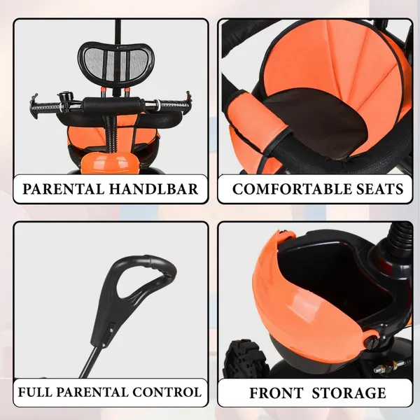 3-In-1_Kids_Tricycle_With_Parent_Push_Handle,_Black_And_Blue,_Adjustable_Seat,_Safety_Harness,_Storage_Basket_(Orange)