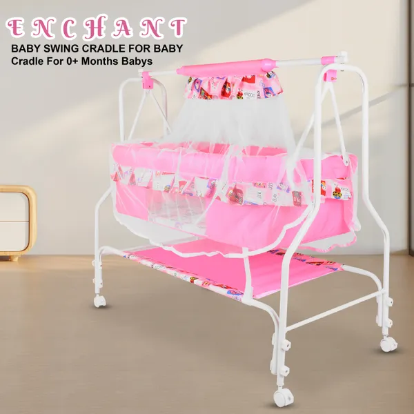 Premium_Baby_Cradles_New_Born_Baby_Sleep_Swing_Cradle/Jhula/Palna/Bed/Baby_Bedding_With_Mosquito_Protection_Net,_Mattress_And_Wheels_And_Cradle_For_0-13_Months_Baby_Boys_And_Girls