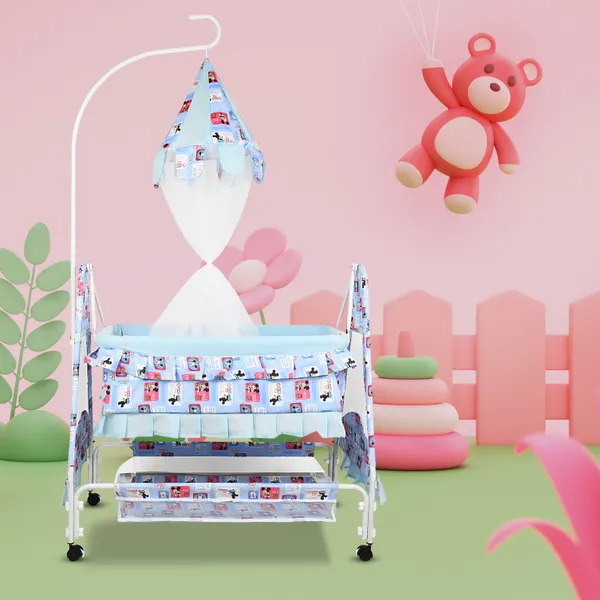 New_Born_Baby_Soft_Seat_Cradle_With_Swing_And_Mosquito_Net,_Four_Wheels_With_Brake_Lock_For_Swing_Cradle/Jhula/Palna/Bed/Baby_Safe_For_0-2_Years