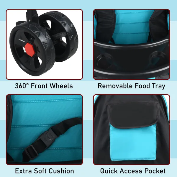 Premium_Baby_Stroller_With_Cup_Holder,_Black_And_Turquoise,_Foldable_Design,_Adjustable_Canopy,_Storage_Basket