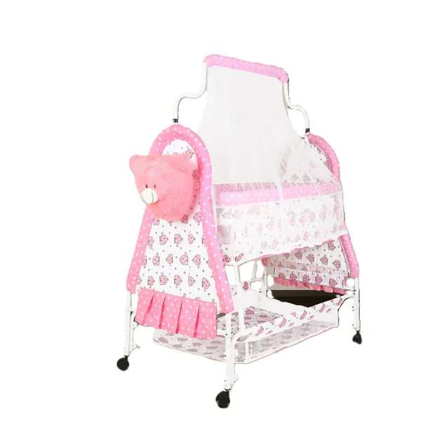 Metal,_Fabric_Foldable_Baby_Cradle_With_Swing_|_Comfortable_Multi-Use_Baby_Cradle_For_Baby_Comfort_Sleep_|_Four_Wheels_With_Brake_|_With_Storage_Teddy_Style_|