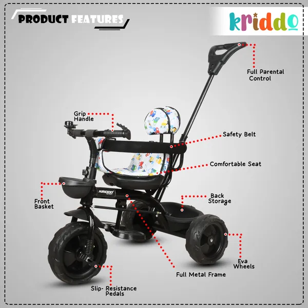 Kids|Baby_Trike|Tricycle_With_Safety_Belt_And_Guardrail_With_Parental_Control_For_Kids|Boys|Girls_Age_Group_2_To_5_Years|Carrying_Capacity_25Kgs_(White)