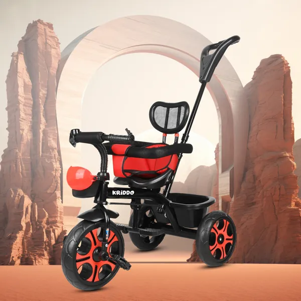 3-In-1_Kids_Tricycle_With_Parent_Push_Handle,_Black_And_Blue,_Adjustable_Seat,_Safety_Harness,_Storage_Basket