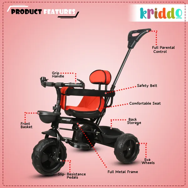 Kids|Baby_Trike|Tricycle_With_Safety_Belt_And_Guardrail_With_Parental_Control_For_Kids|Boys|Girls_Age_Group_2_To_5_Years|Carrying_Capacity_25Kgs