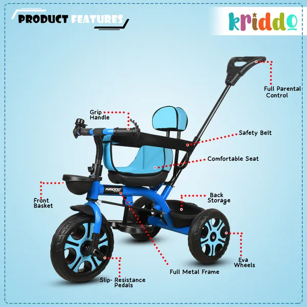 Kids_Harness_Parental_Control_Tricycle_With_Eva_Wheels,_Bell_And_Storage_Basket|Baby_Trike|Age_Group_1_Years_To_4_Years_Carrying_Capacity_Upto_25_Kgs