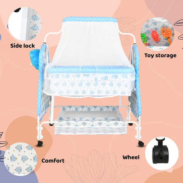 Metal,_Fabric_Foldable_Baby_Cradle_With_Swing_|_Comfortable_Multi-Use_Baby_Cradle_For_Baby_Comfort_Sleep_|_Four_Wheels_With_Brake_|_With_Storage_Teddy_Style_|