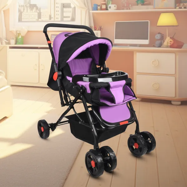 Premium_Baby_Stroller_With_Cup_Holder,_Black_And_Turquoise,_Foldable_Design,_Adjustable_Canopy,_Storage_Basket