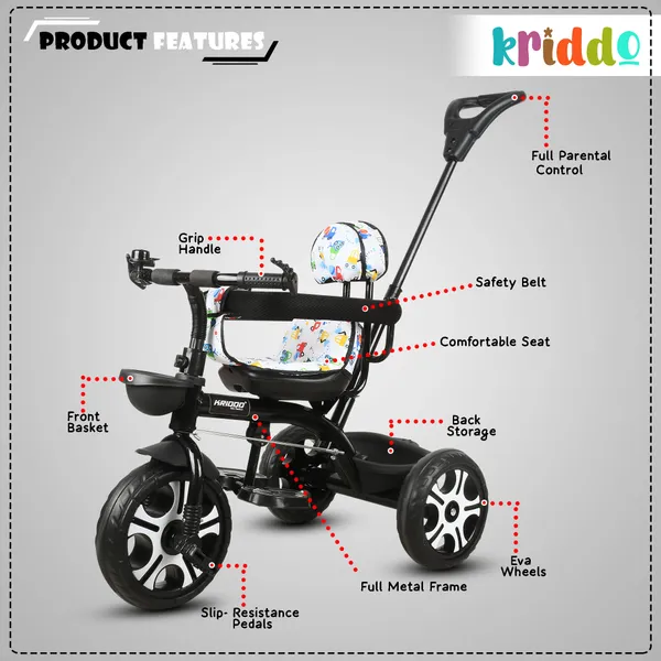 Kids_Harness_Parental_Control_Tricycle_With_Eva_Wheels,_Bell_And_Storage_Basket|Baby_Trike|Age_Group_1_Years_To_4_Years_Carrying_Capacity_Upto_25_Kgs