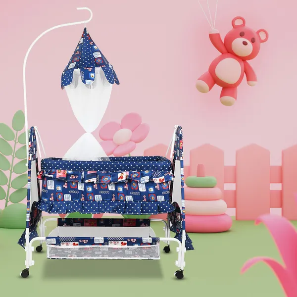 New_Born_Baby_Soft_Seat_Cradle_With_Swing_And_Mosquito_Net,_Four_Wheels_With_Brake_Lock_For_Swing_Cradle/Jhula/Palna/Bed/Baby_Safe_For_0-2_Years