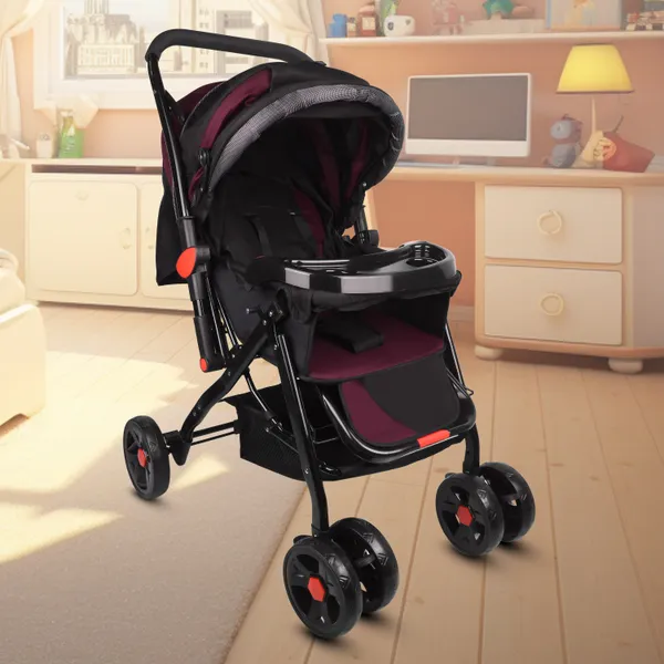 Baby_Stroller/Pram_For_0_To_3_Years,_New_Born/Kids,_5_Point_Safety_Harness,_Adjustable_Backrest,_360_Swivel_Wheel,_Large_Storage_Basket,_Reversible_Handle