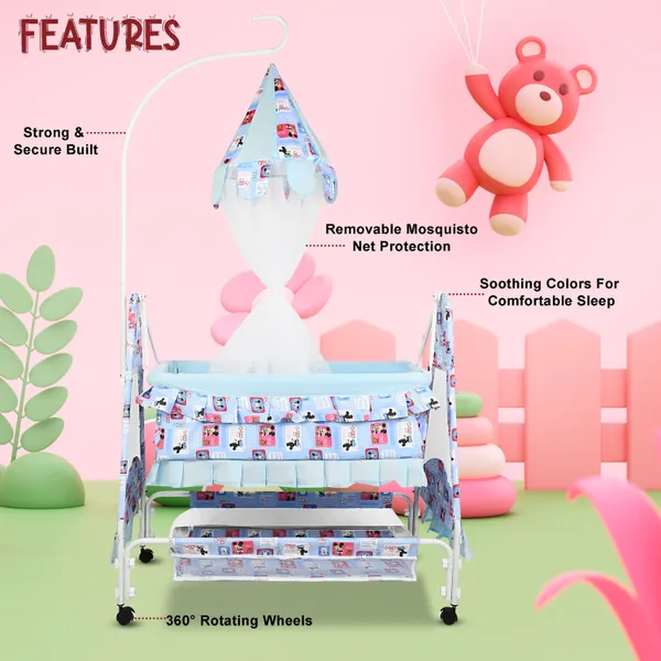 New_Born_Baby_Soft_Seat_Cradle_With_Swing_And_Mosquito_Net,_Four_Wheels_With_Brake_Lock_For_Swing_Cradle/Jhula/Palna/Bed/Baby_Safe_For_0-2_Years