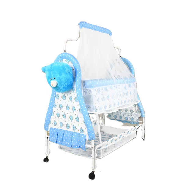 Metal,_Fabric_Foldable_Baby_Cradle_With_Swing_|_Comfortable_Multi-Use_Baby_Cradle_For_Baby_Comfort_Sleep_|_Four_Wheels_With_Brake_|_With_Storage_Teddy_Style_|