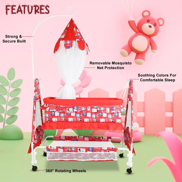New_Born_Baby_Soft_Seat_Cradle_With_Swing_And_Mosquito_Net,_Four_Wheels_With_Brake_Lock_For_Swing_Cradle/Jhula/Palna/Bed/Baby_Safe_For_0-2_Years