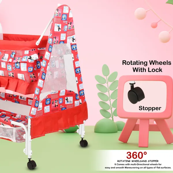 New_Born_Baby_Soft_Seat_Cradle_With_Swing_And_Mosquito_Net,_Four_Wheels_With_Brake_Lock_For_Swing_Cradle/Jhula/Palna/Bed/Baby_Safe_For_0-2_Years
