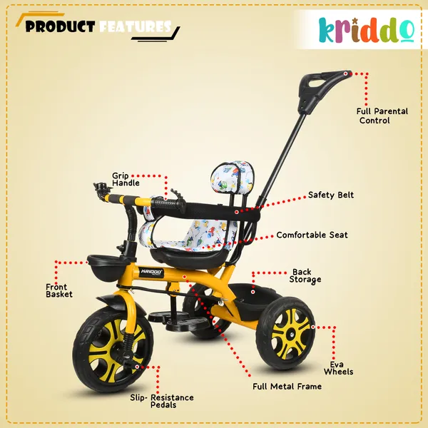 Kids_Harness_Parental_Control_Tricycle_With_Eva_Wheels,_Bell_And_Storage_Basket|Baby_Trike|Age_Group_1_Years_To_4_Years_Carrying_Capacity_Upto_25_Kgs