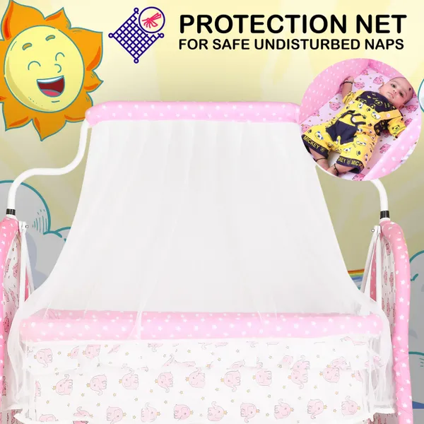Metal,_Fabric_Foldable_Baby_Cradle_With_Swing_|_Comfortable_Multi-Use_Baby_Cradle_For_Baby_Comfort_Sleep_|_Four_Wheels_With_Brake_|_With_Storage_Teddy_Style_|