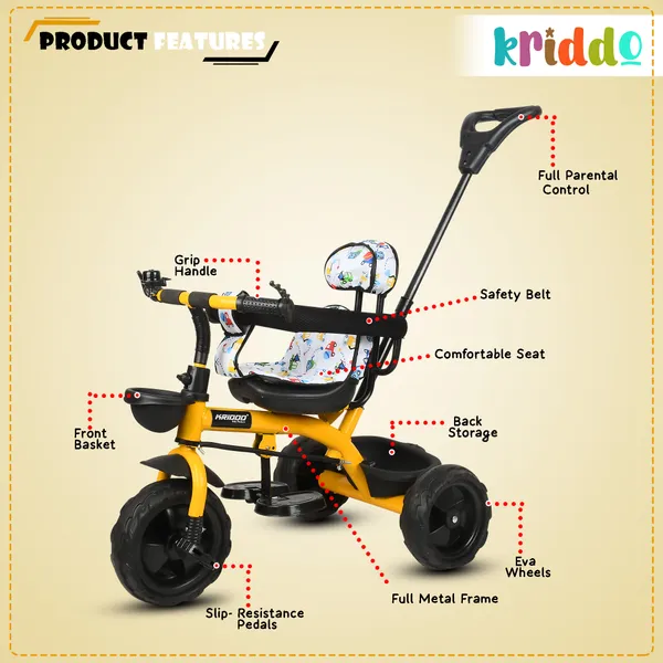 Kids|Baby_Trike|Tricycle_With_Safety_Belt_And_Guardrail_With_Parental_Control_For_Kids|Boys|Girls_Age_Group_2_To_5_Years|Carrying_Capacity_25Kgs_(Yellow)