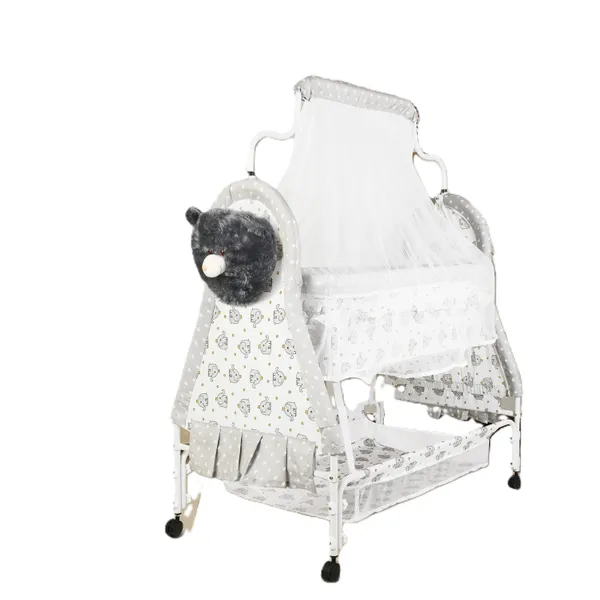 Metal,_Fabric_Foldable_Baby_Cradle_With_Swing_|_Comfortable_Multi-Use_Baby_Cradle_For_Baby_Comfort_Sleep_|_Four_Wheels_With_Brake_|_With_Storage_Teddy_Style_|