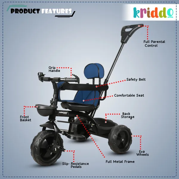 Kids|Baby_Trike|Tricycle_With_Safety_Belt_And_Guardrail_With_Parental_Control_For_Kids|Boys|Girls_Age_Group_2_To_5_Years|Carrying_Capacity_25Kgs_Green