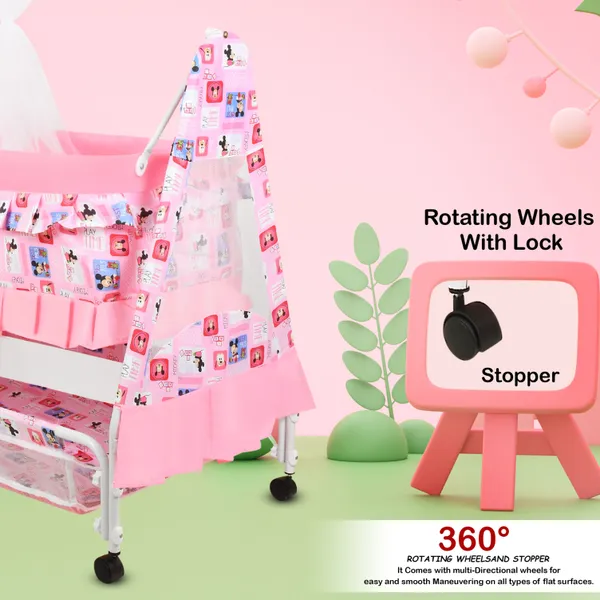 New_Born_Baby_Soft_Seat_Cradle_With_Swing_And_Mosquito_Net,_Four_Wheels_With_Brake_Lock_For_Swing_Cradle/Jhula/Palna/Bed/Baby_Safe_For_0-2_Years