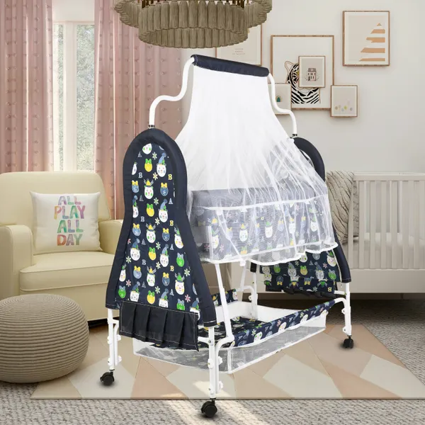 Baby_Cradle_With_Swing_And_Mosquito_Net_|_For_0-8_Month_Babies_|_Four_Wheels_With_Brake_|_With_Swing_Lock_And_Storage