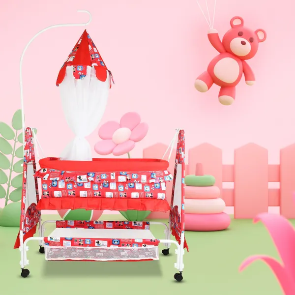 New_Born_Baby_Soft_Seat_Cradle_With_Swing_And_Mosquito_Net,_Four_Wheels_With_Brake_Lock_For_Swing_Cradle/Jhula/Palna/Bed/Baby_Safe_For_0-2_Years