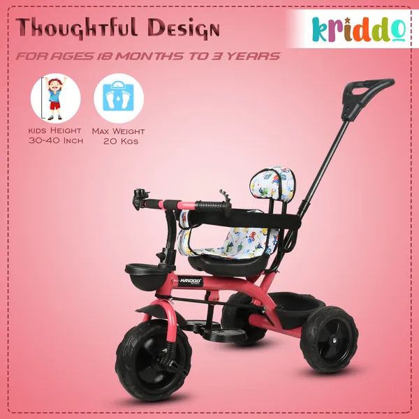 Kids_Harness_Parental_Control_Tricycle_With_Eva_Wheels,_Bell_And_Storage_Basket|Baby_Trike|Age_Group_1_Years_To_4_Years_Carrying_Capacity_Upto_25_Kgs,_(Pink)