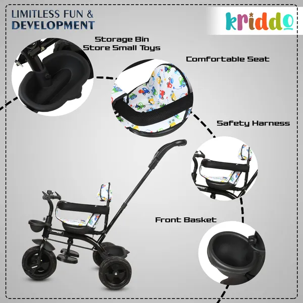 Kids|Baby_Trike|Tricycle_With_Safety_Belt_And_Guardrail_With_Parental_Control_For_Kids|Boys|Girls_Age_Group_2_To_5_Years|Carrying_Capacity_25Kgs_(White)