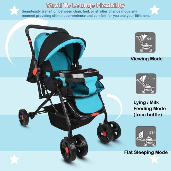 Premium_Baby_Stroller_With_Cup_Holder,_Black_And_Turquoise,_Foldable_Design,_Adjustable_Canopy,_Storage_Basket