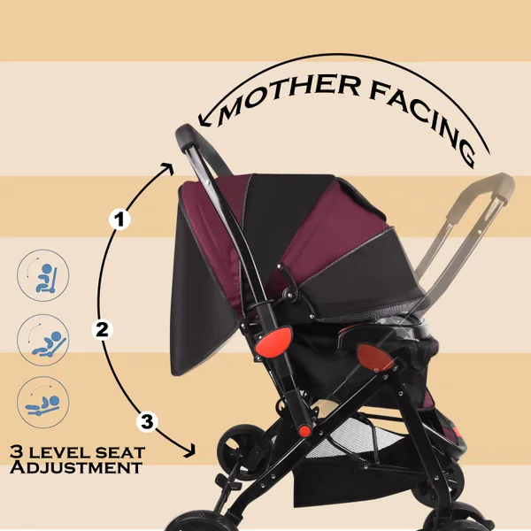 Baby_Stroller/Pram_For_0_To_3_Years,_New_Born/Kids,_5_Point_Safety_Harness,_Adjustable_Backrest,_360_Swivel_Wheel,_Large_Storage_Basket,_Reversible_Handle