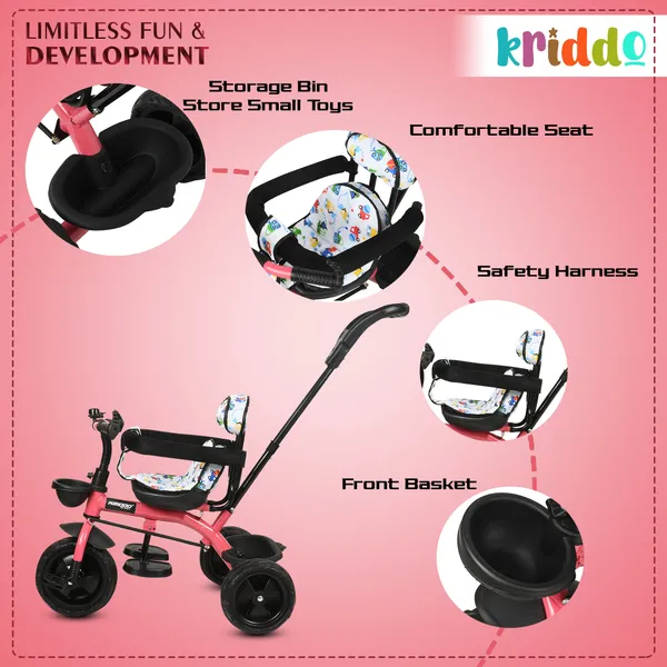 Kids_Harness_Parental_Control_Tricycle_With_Eva_Wheels,_Bell_And_Storage_Basket|Baby_Trike|Age_Group_1_Years_To_4_Years_Carrying_Capacity_Upto_25_Kgs,_(Pink)