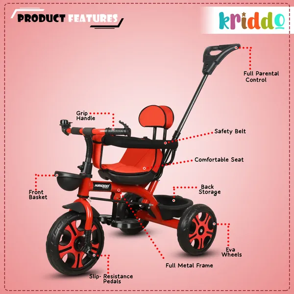 Kids_Harness_Parental_Control_Tricycle_With_Eva_Wheels,_Bell_And_Storage_Basket|Baby_Trike|Age_Group_1_Years_To_4_Years_Carrying_Capacity_Upto_25_Kgs