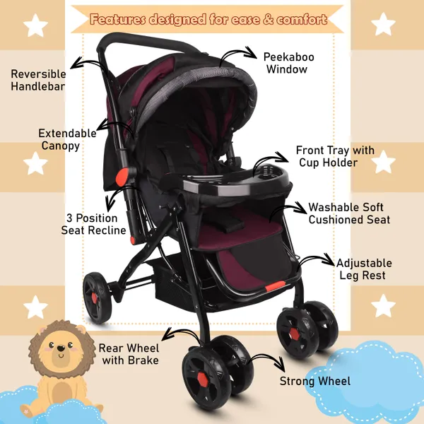 Baby_Stroller/Pram_For_0_To_3_Years,_New_Born/Kids,_5_Point_Safety_Harness,_Adjustable_Backrest,_360_Swivel_Wheel,_Large_Storage_Basket,_Reversible_Handle