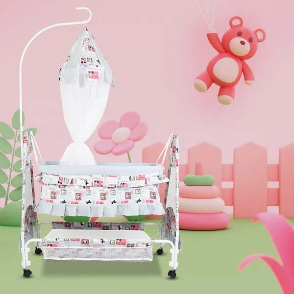 New_Born_Baby_Soft_Seat_Cradle_With_Swing_And_Mosquito_Net,_Four_Wheels_With_Brake_Lock_For_Swing_Cradle/Jhula/Palna/Bed/Baby_Safe_For_0-2_Years
