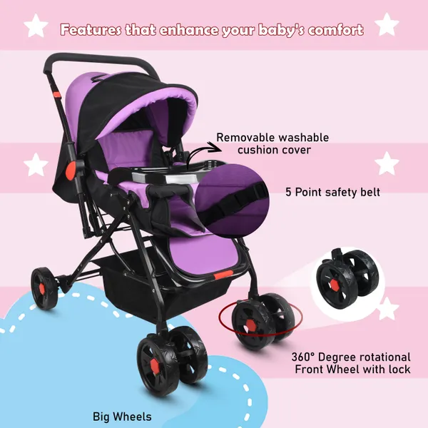 Premium_Baby_Stroller_With_Cup_Holder,_Black_And_Turquoise,_Foldable_Design,_Adjustable_Canopy,_Storage_Basket