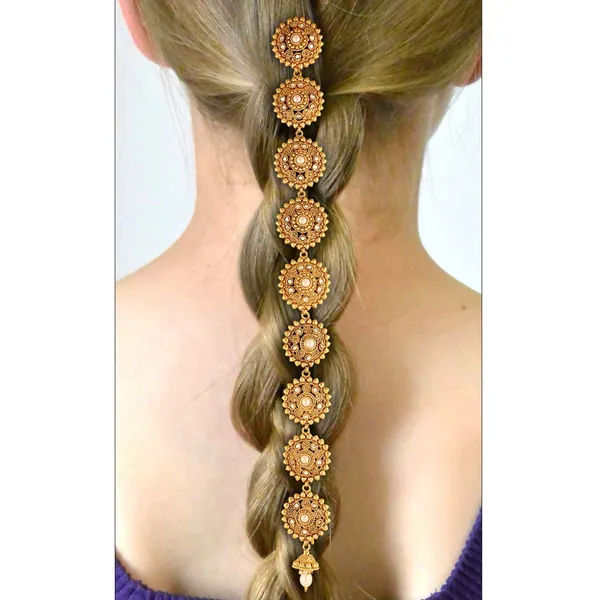 Black_Gold_Plated_Traditional_Rhinestones_Studded_Ethnic_Bridal_Choti/Bridal_Hair_Accessory/Jadanagam_Jewellery_With_Pearl_Drop_For_Women_Pack_Of_1