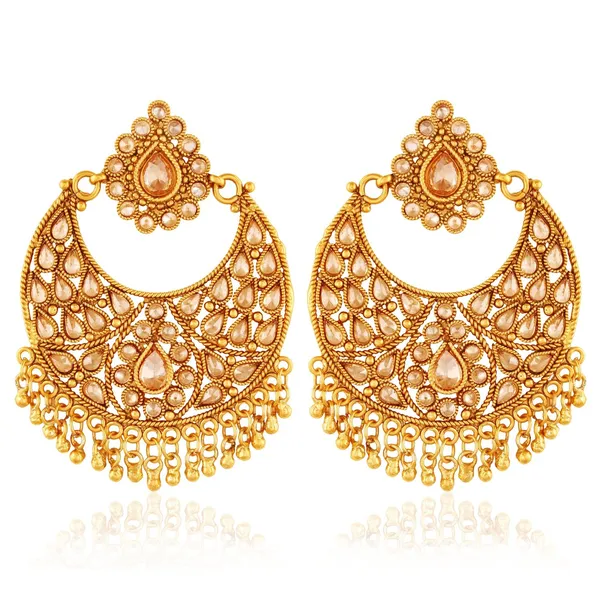 Gold_Antique_Rajwadi_Indian_Traditional_Chadelier_American_Diamond_Earrings
