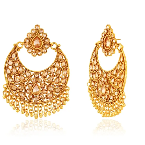 Gold_Antique_Rajwadi_Indian_Traditional_Chadelier_American_Diamond_Earrings