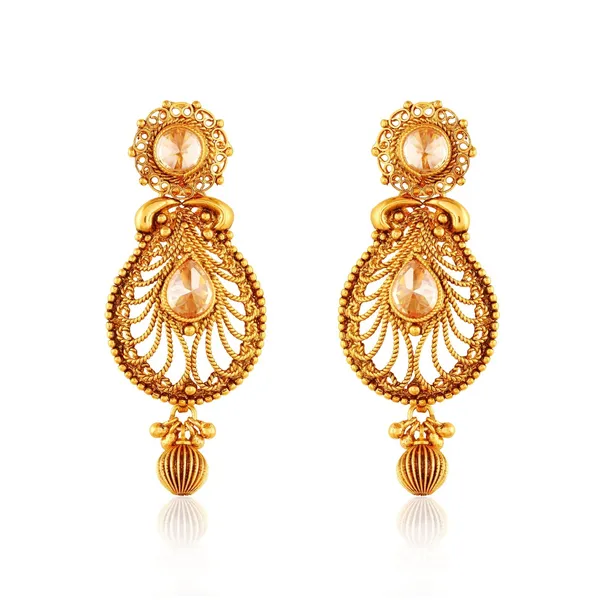 Gold_Antique_Traditional_Indian_American_Diamond_Dangling_Earrings