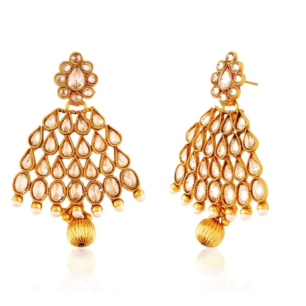 Gold_Copper_Antique_Royal_American_Diamond_Droplet_Leaf_Dangling_Earrings