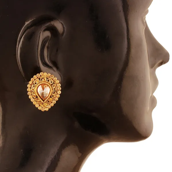 Gold_Ethnic_Tilak_Shaped_Antique_Gold_Stud_Earrings_For_Women_And_Girls_Pair_Of_1