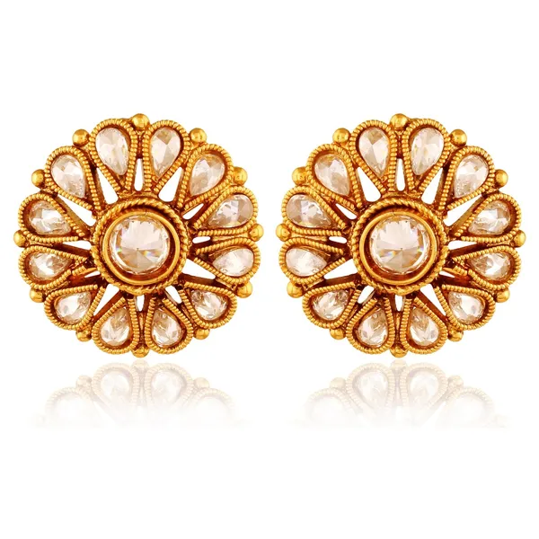 Gold_Antique_Flower_Shape_American_Diamond_Stud_Earring_For_Women