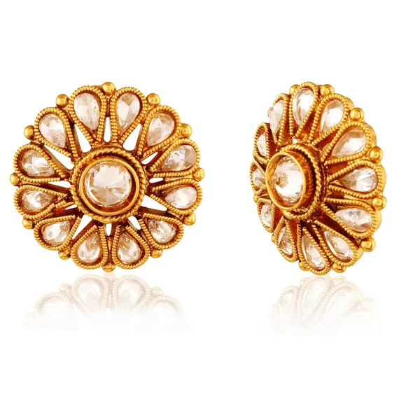 Gold_Antique_Flower_Shape_American_Diamond_Stud_Earring_For_Women